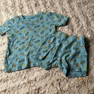 18m blue orange, pineapple, banana, short sleeve T-shirt, and shorts